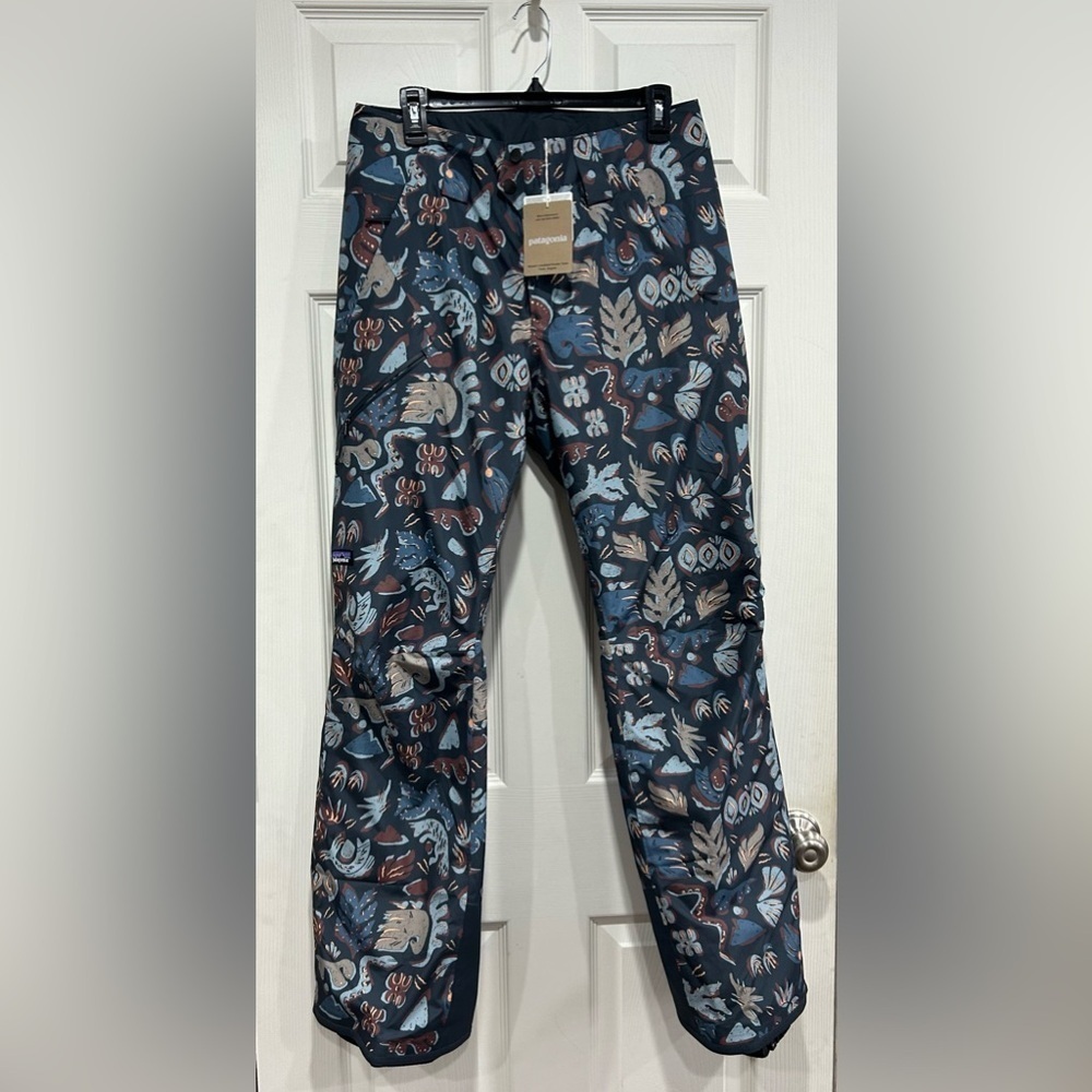 Patagonia Women's XL Insulated Powder Town Snow Pants Blue Pattern NWT